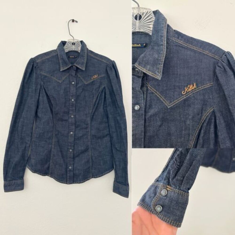 Killah Miss Sixty Vtg Y2k Button Up Shirt Indigo Western Blue Women's Medium